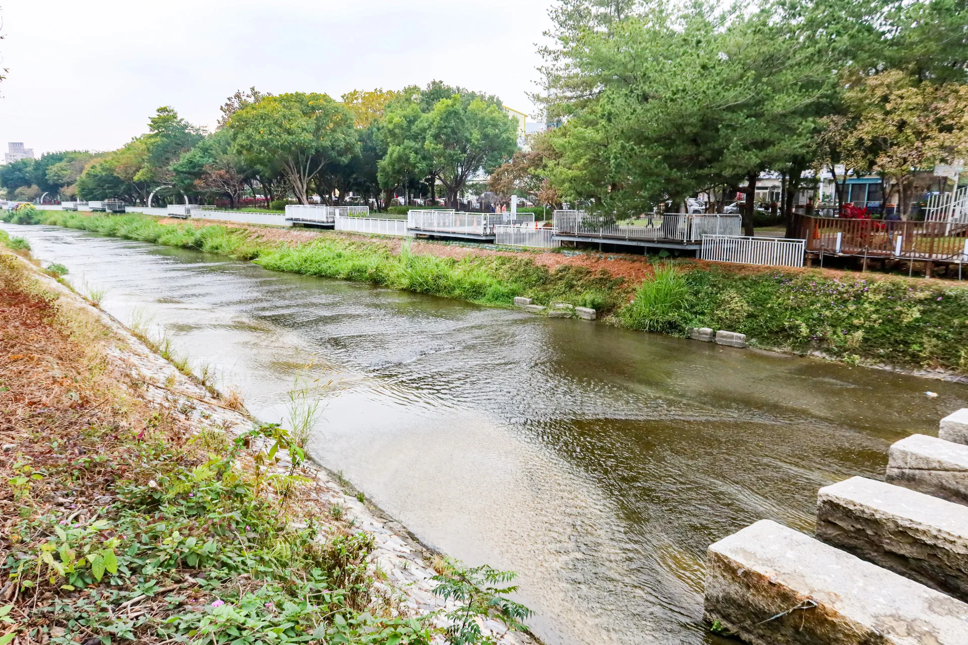 張達京等拓墾先賢建葫蘆墩圳，引大甲溪水灌溉，帶動台中盆地的開發，成為中部米倉，圖為葫蘆墩公園旁的軟埤仔溪，它是葫蘆墩圳的支流。何來美攝