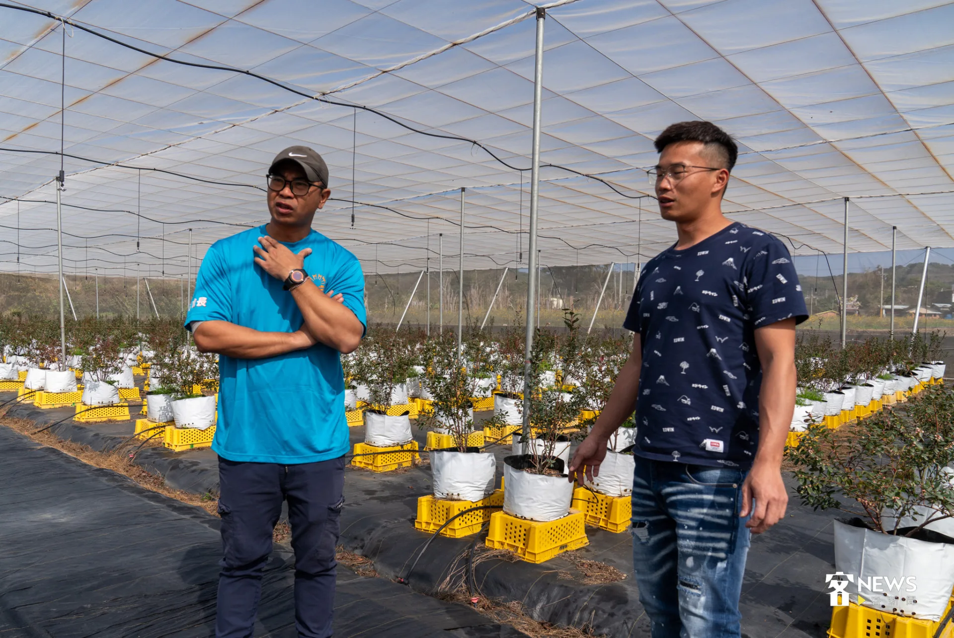 同為第三屆百大青農得主的郭秩均(左)和吳昌隆(右),合作投資種植藍莓。李宥妍攝