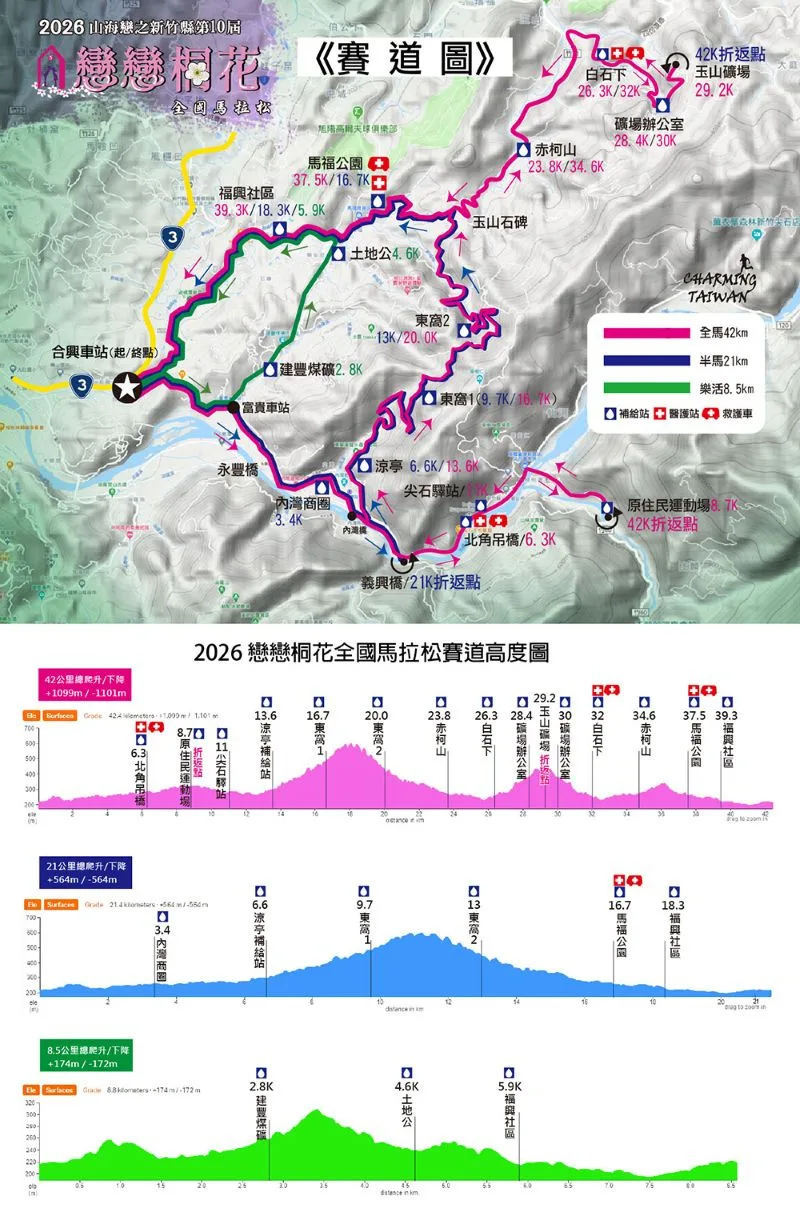 各組別馬拉松路線資訊。翻攝自 戀戀桐花馬拉松官網