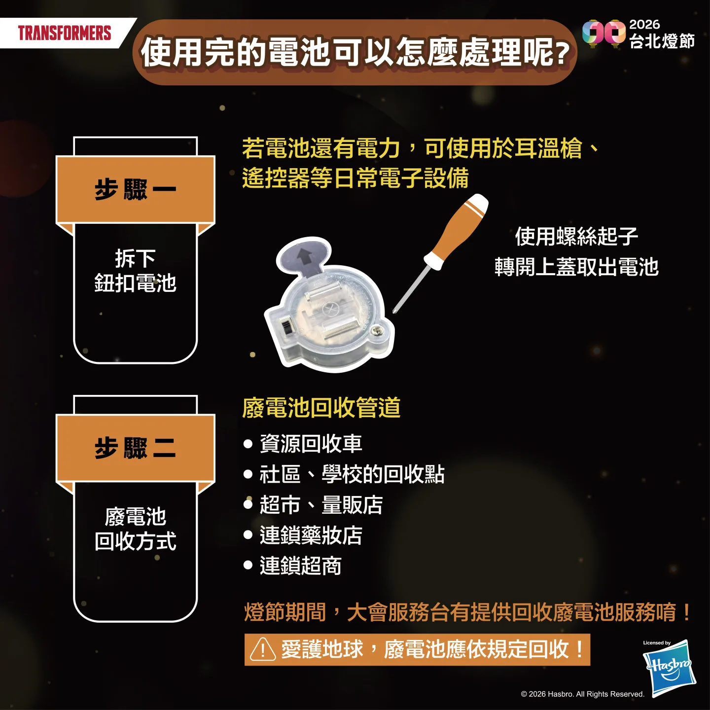 小提燈LED燈是採用可拆卸鈕扣型電池，如不用於小提燈，電池可重複使用於其他電子產品。臺北市政府觀光傳播局提供