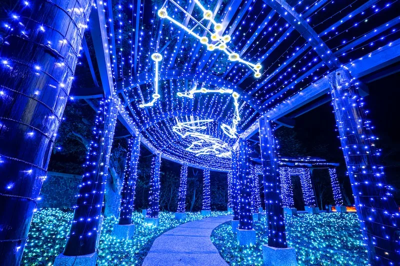 2026屏東四重溪溫泉季路跑&自行車活動，邀請全台跑者與車友用運動深入感受光影藝術的沉浸式溫泉季氛圍。圖為星光隧道。屏東縣政府提供