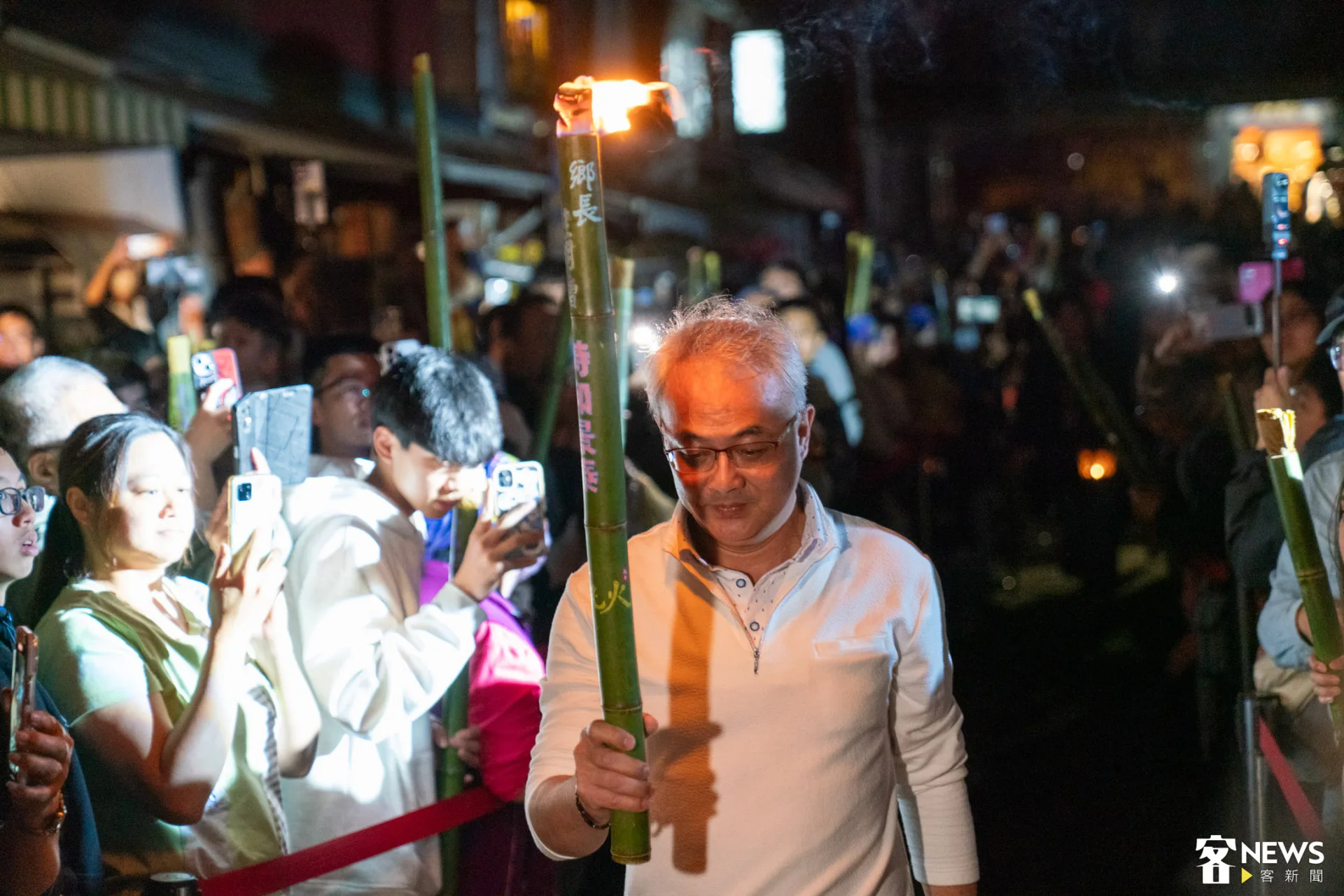 北埔鄉長莊明增表示，油笐火是北埔最具代表性的客庄元宵文化。朱愷元攝