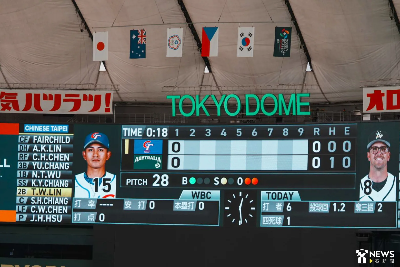 WBC棒球經典賽台澳大戰今天開打，一局比數0：0。李台源攝