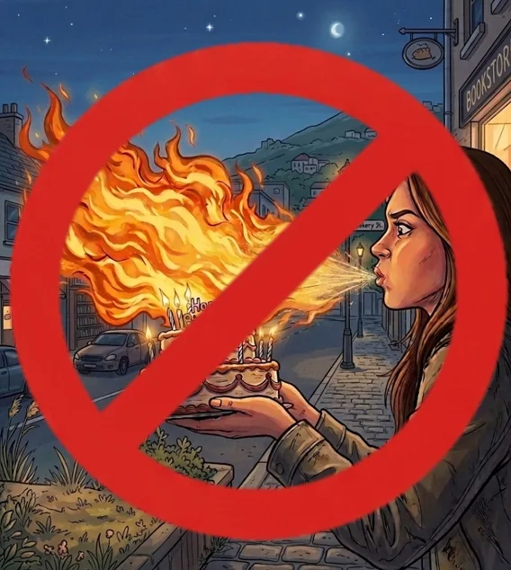 近日網路社群平台陸續流傳民眾慶生以嘴含玉米粉或酒精噴向蠟燭，製造噴火效果的影片，呼籲此類行為極其危險，切勿模仿。消防署提供