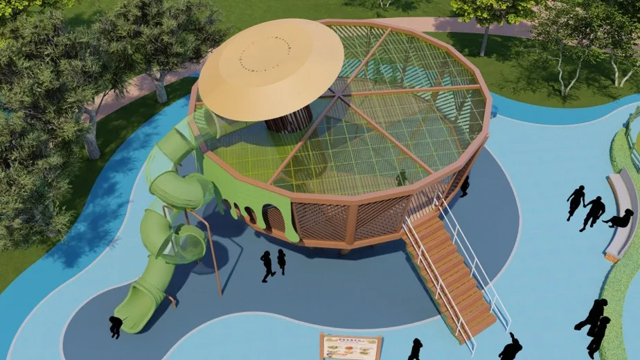 全台首座以客家擂茶與米食為文化意象，設計出共融式遊具（設計示意圖）。新北市客家局提供