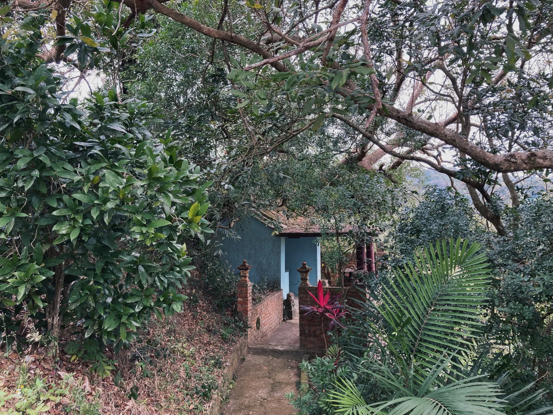 新竹縣峨眉鄉位在半山腰的伯公，遠眺整個葫蘆肚。滾回家工作室提供