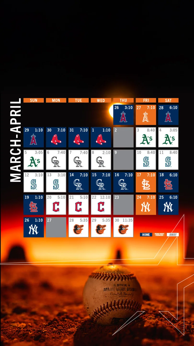休士頓太空人隊（Houston Astros）3-4月的比賽表。翻攝自Houston Astros