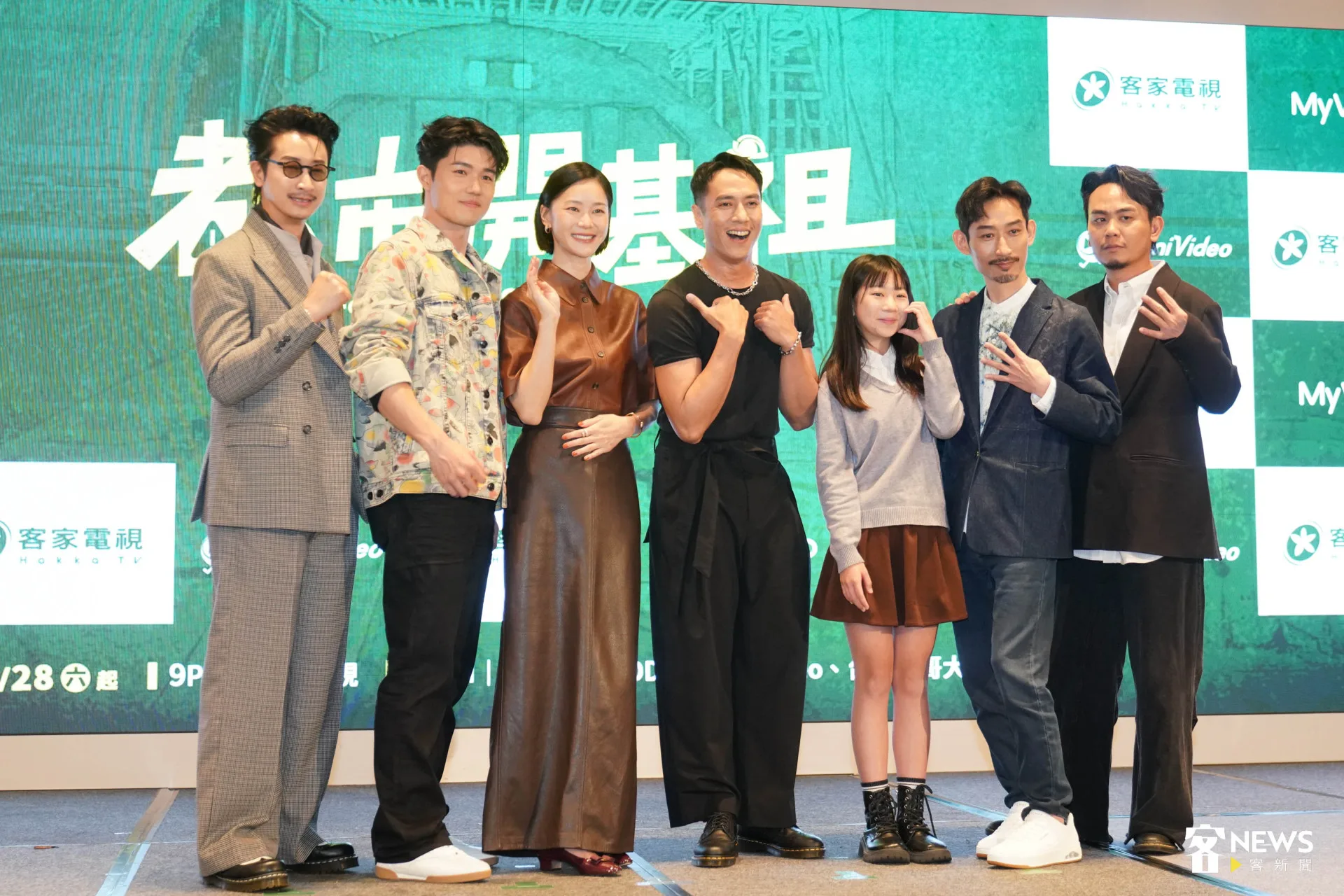 《都市開基祖》主要演員群，左起邱凱偉、張耀仁、鍾瑶、莊凱勛、林呈恩、陳竹昇、楊大正。范修語攝