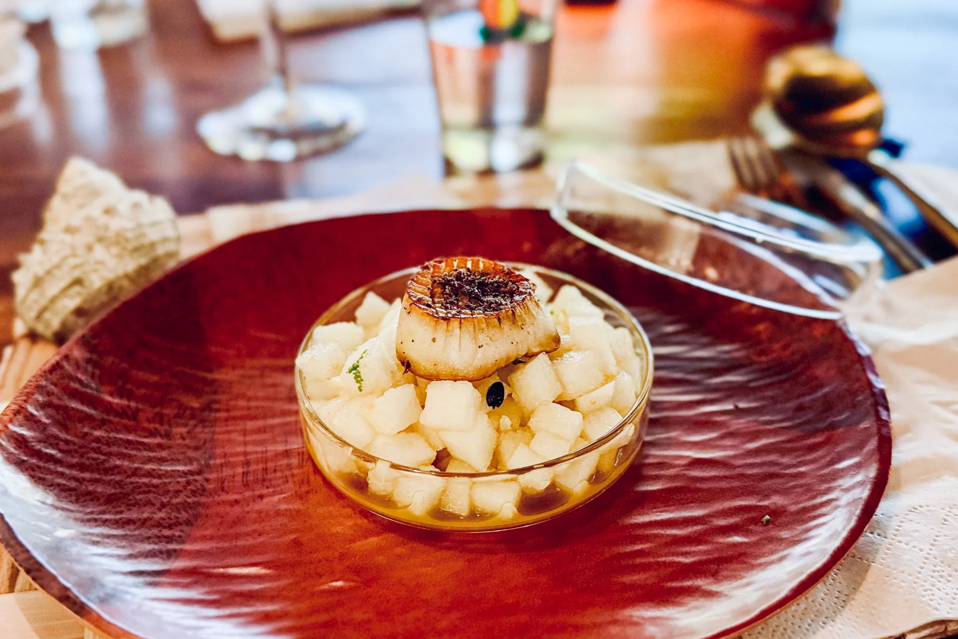 前菜：水梨杏鮑菇。蕭秀琴攝