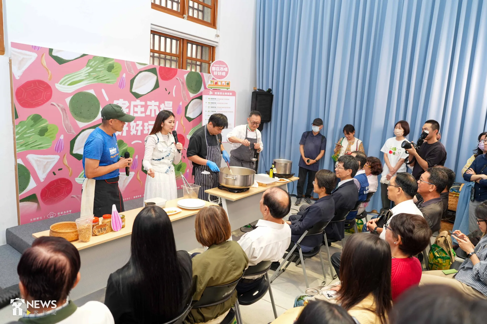 客庄市場好好玩記者會上邀請主廚王家平、蘇彥彰料理比拚。李台源攝