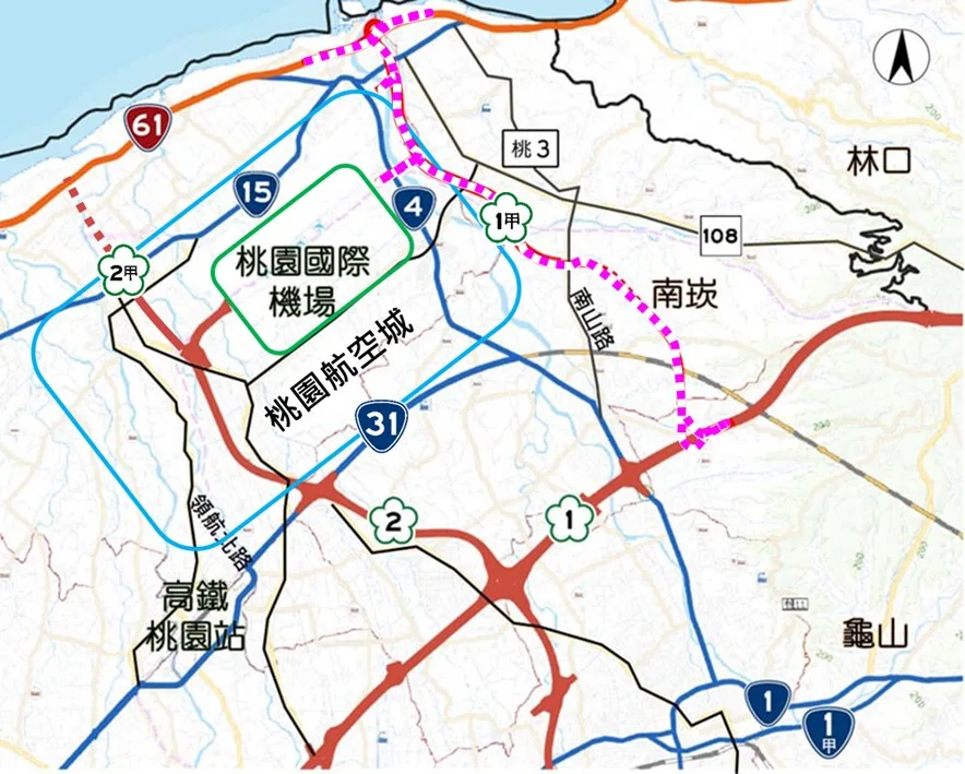 桃園機場周邊地區路網圖。交通部高速公路局提供