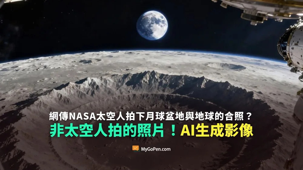 【錯誤】網傳NASA太空人拍下月球盆地與地球的合照？非真實照片！AI生成影像