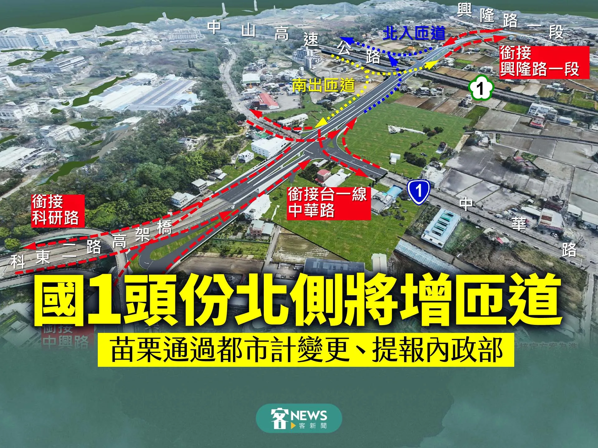 國1頭份北側將增設匝道　苗栗縣通過都計變更、提報內政部