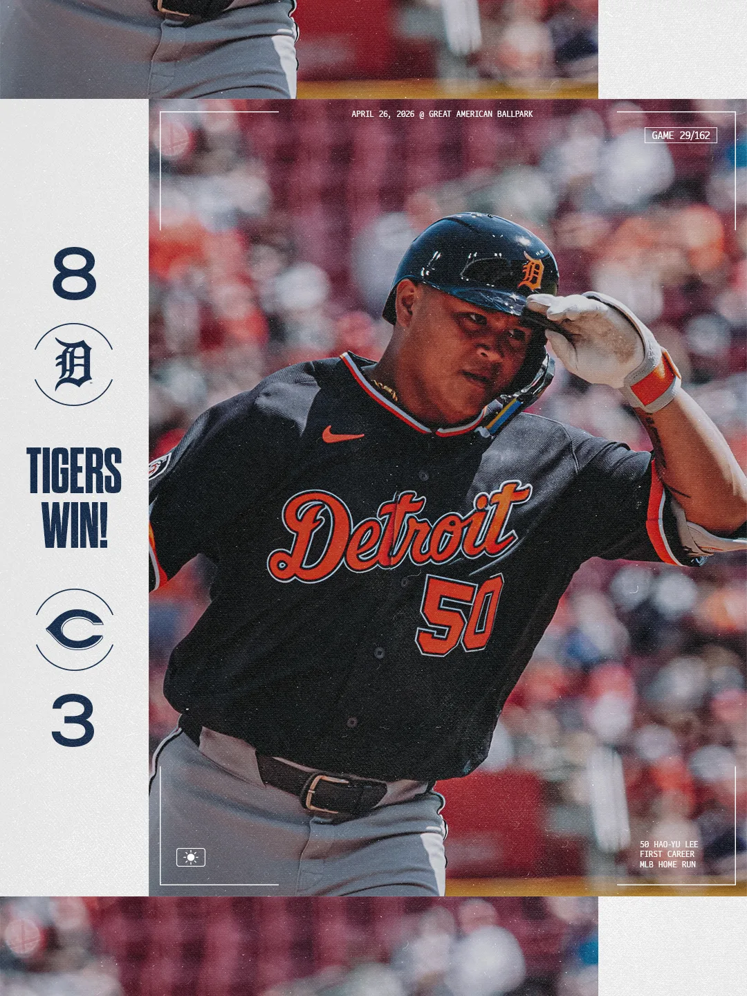 從板凳出發，台灣好手李灝宇代打開轟建功。翻攝自老虎隊X