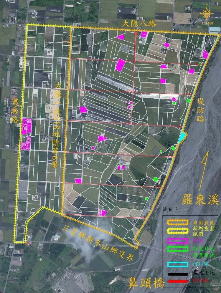 宜蘭三星大隱(一)農地重劃工程，範圍參考圖。截圖自宜蘭縣政府官網