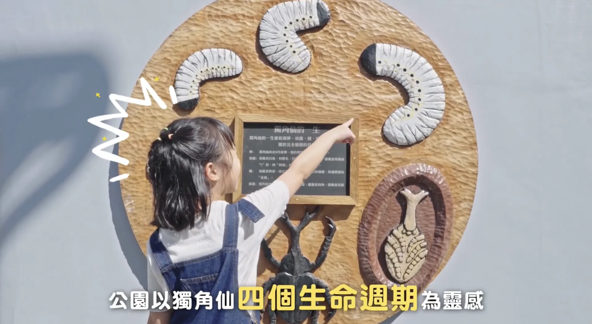 公園以「雞油蛄」（gaiˋ rhiu guˋ海陸腔，獨角仙）的4個生命週期打造成2大主題遊戲空間。翻攝自台中市政府建設局YT