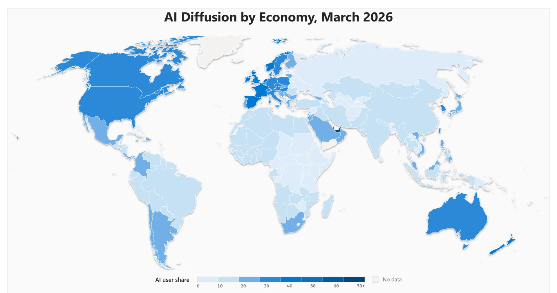微軟（Microsoft）旗下人工智慧經濟研究所發布今年第1季「全球AI（人工智慧，Artificial Intelligence）使用報告」。翻攝自微軟官網